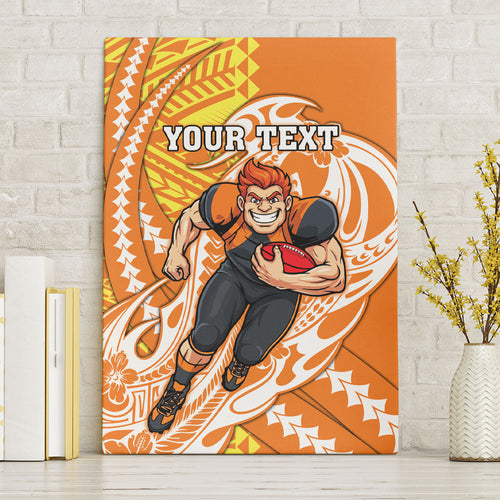 Personalized Greater Western Sydney Giants Canvas Wall Art Polynesian Tribal Giant Mascot With Hibiscus Floral Art