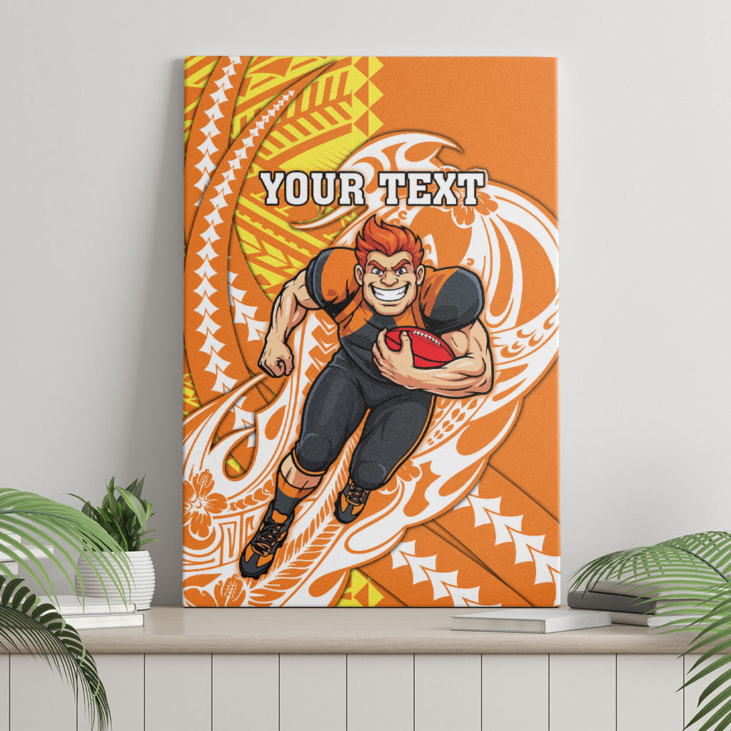Personalized Greater Western Sydney Giants Canvas Wall Art Polynesian Tribal Giant Mascot With Hibiscus Floral Art