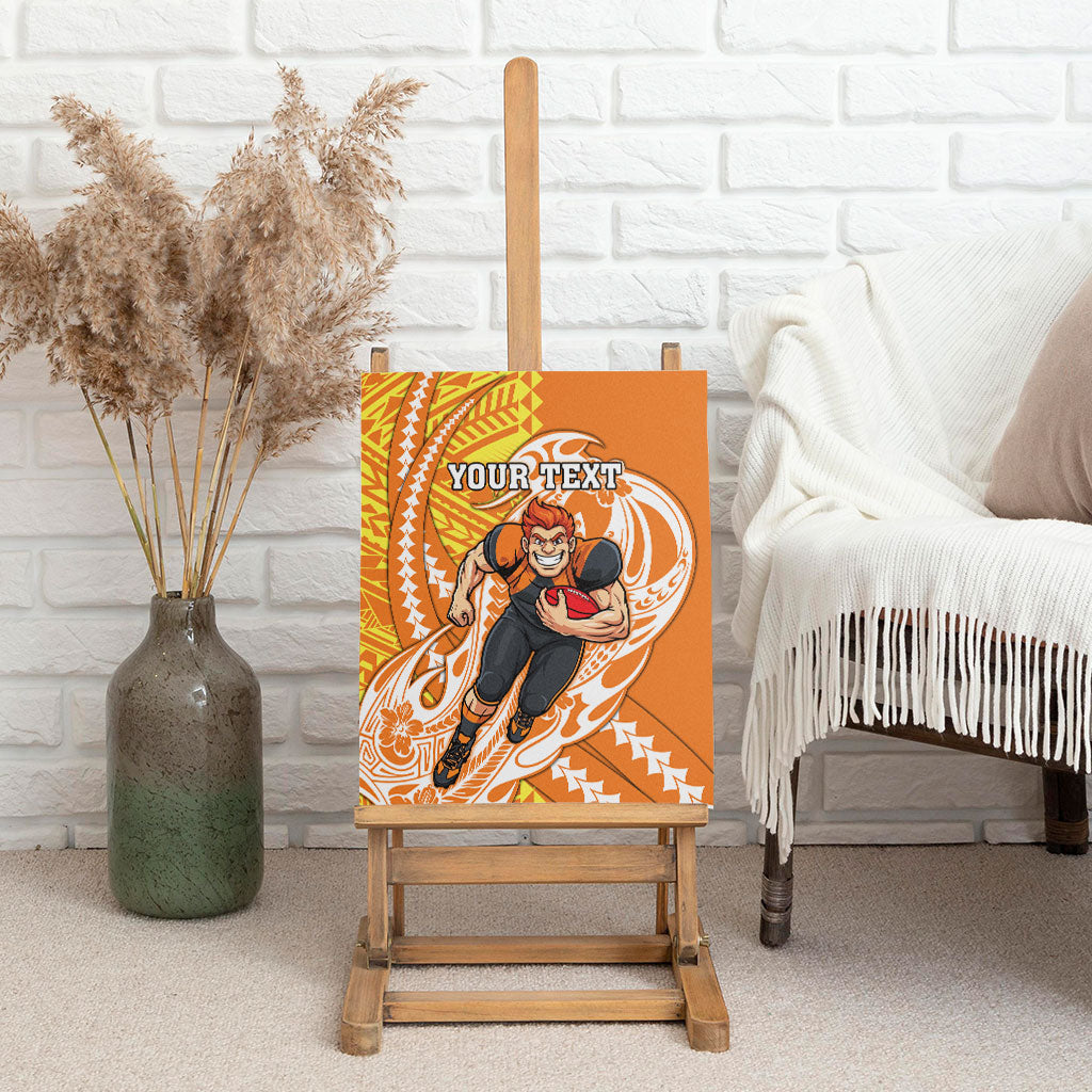 Personalized Greater Western Sydney Giants Canvas Wall Art Polynesian Tribal Giant Mascot With Hibiscus Floral Art