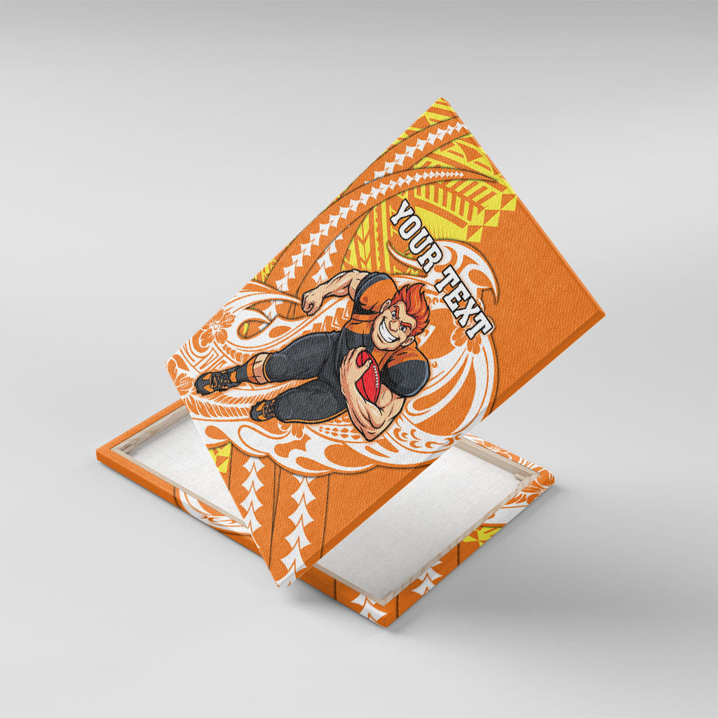 Personalized Greater Western Sydney Giants Canvas Wall Art Polynesian Tribal Giant Mascot With Hibiscus Floral Art