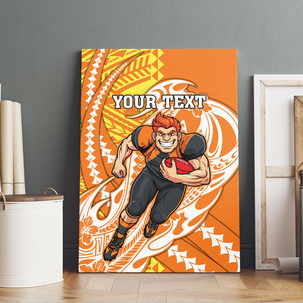 Personalized Greater Western Sydney Giants Canvas Wall Art Polynesian Tribal Giant Mascot With Hibiscus Floral Art