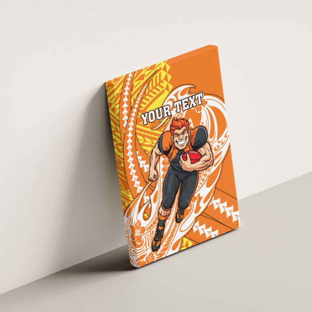 Personalized Greater Western Sydney Giants Canvas Wall Art Polynesian Tribal Giant Mascot With Hibiscus Floral Art