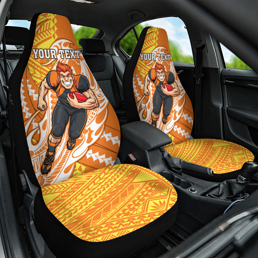 Personalized Greater Western Sydney Giants Car Seat Cover Polynesian Tribal Giant Mascot With Hibiscus Floral Art