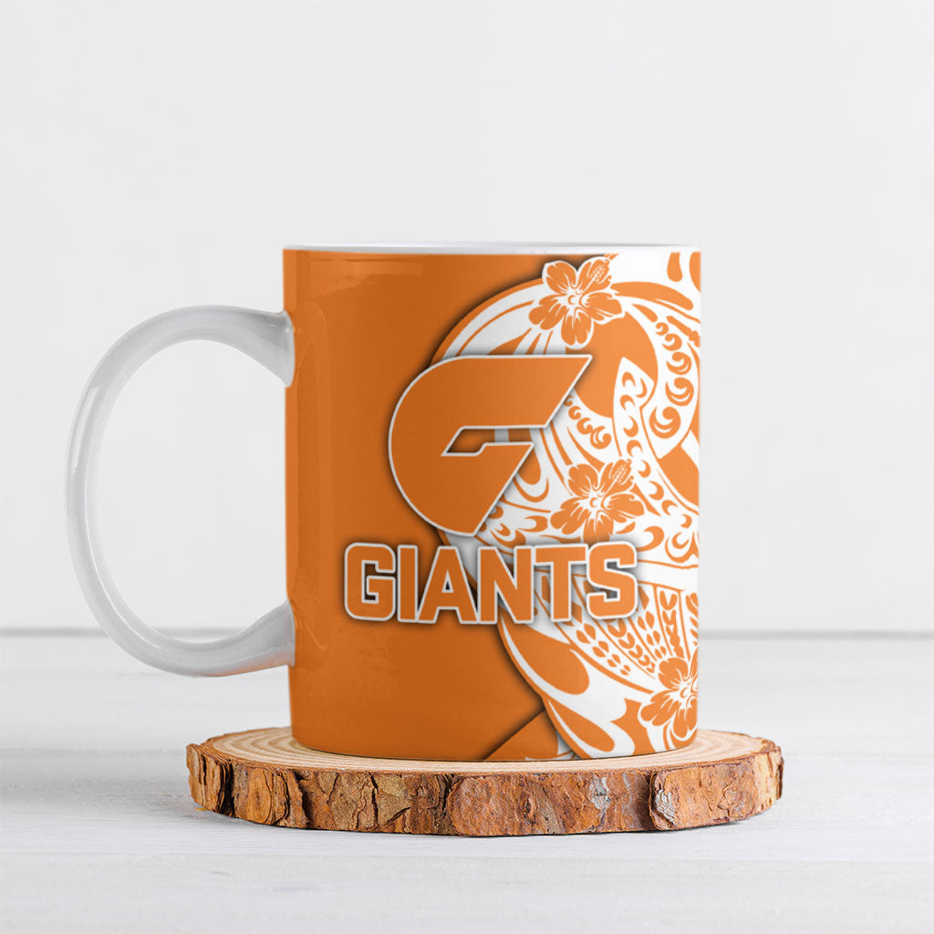 Personalized Greater Western Sydney Giants Ceramic Mug Polynesian Tribal Giant Mascot With Hibiscus Floral Art