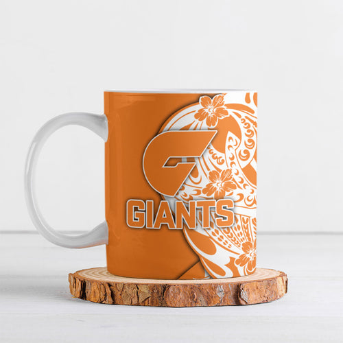 Personalized Greater Western Sydney Giants Ceramic Mug Polynesian Tribal Giant Mascot With Hibiscus Floral Art