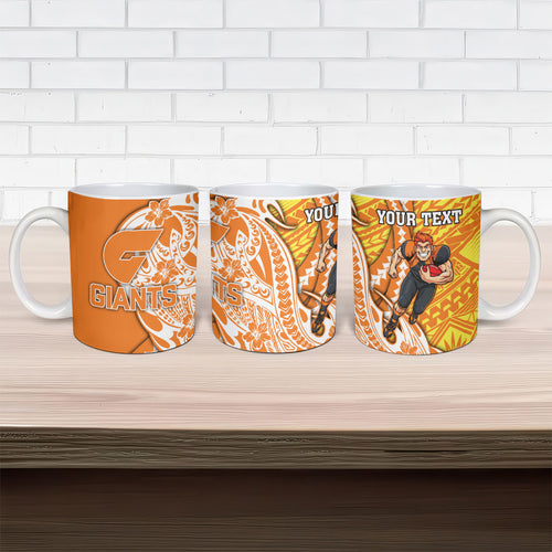 Personalized Greater Western Sydney Giants Ceramic Mug Polynesian Tribal Giant Mascot With Hibiscus Floral Art