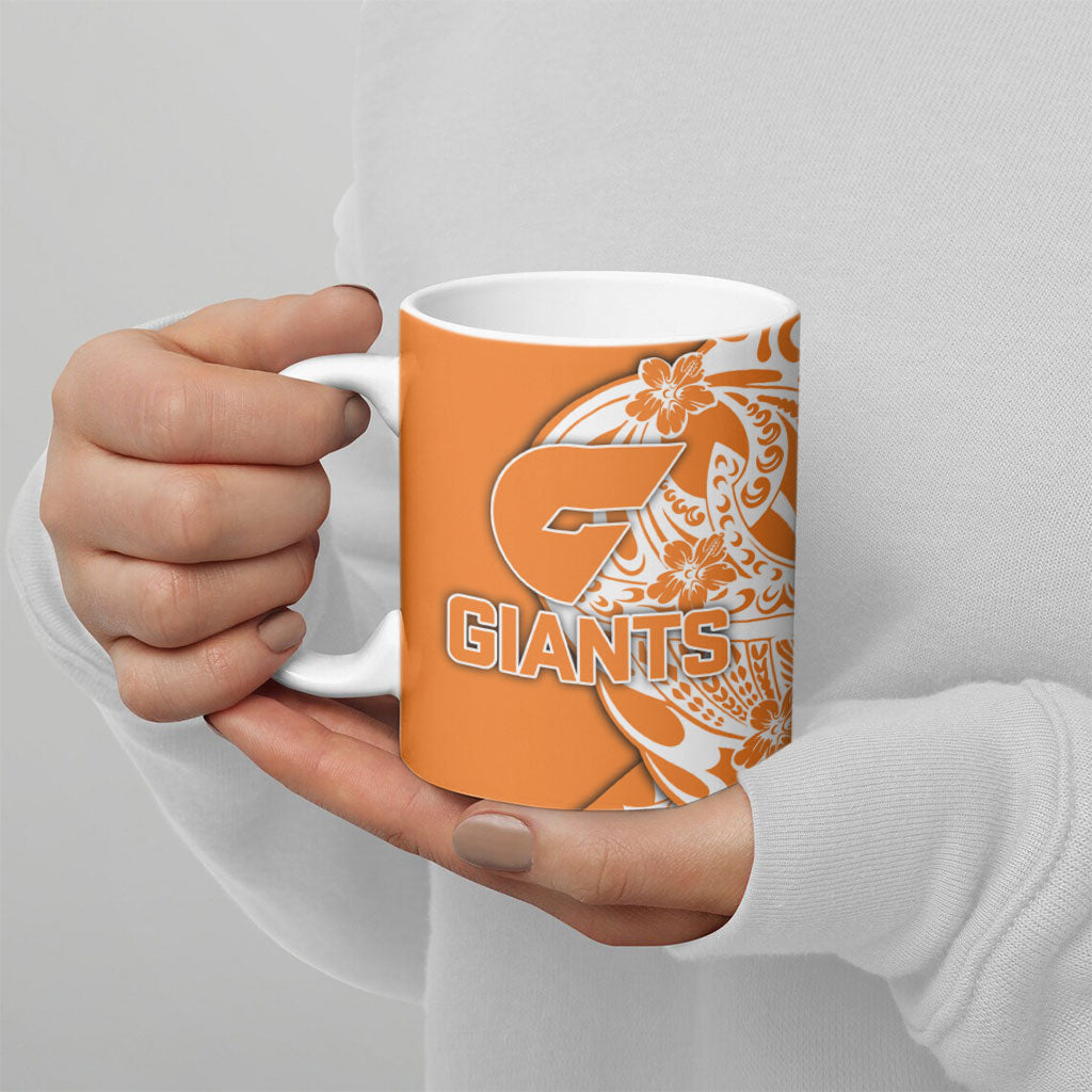 Personalized Greater Western Sydney Giants Ceramic Mug Polynesian Tribal Giant Mascot With Hibiscus Floral Art