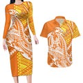 Personalized Greater Western Sydney Giants Couples Matching Long Sleeve Bodycon Dress and Hawaiian Shirt Polynesian Tribal Giant Mascot With Hibiscus Floral Art