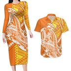 Personalized Greater Western Sydney Giants Couples Matching Long Sleeve Bodycon Dress and Hawaiian Shirt Polynesian Tribal Giant Mascot With Hibiscus Floral Art