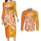 Personalized Greater Western Sydney Giants Couples Matching Long Sleeve Bodycon Dress and Long Sleeve Button Shirt Polynesian Tribal Giant Mascot With Hibiscus Floral Art