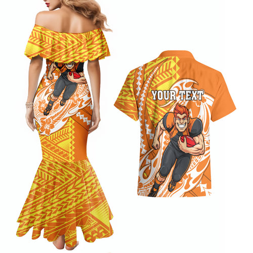 Personalized Greater Western Sydney Giants Couples Matching Mermaid Dress and Hawaiian Shirt Polynesian Tribal Giant Mascot With Hibiscus Floral Art