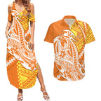 Personalized Greater Western Sydney Giants Couples Matching Summer Maxi Dress and Hawaiian Shirt Polynesian Tribal Giant Mascot With Hibiscus Floral Art