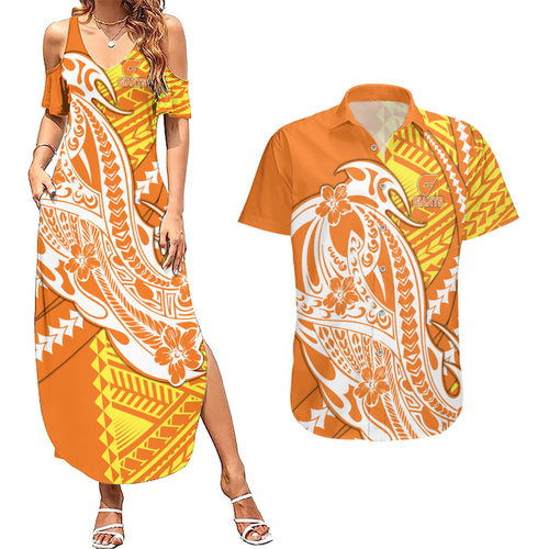 Personalized Greater Western Sydney Giants Couples Matching Summer Maxi Dress and Hawaiian Shirt Polynesian Tribal Giant Mascot With Hibiscus Floral Art