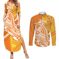 Personalized Greater Western Sydney Giants Couples Matching Summer Maxi Dress and Long Sleeve Button Shirt Polynesian Tribal Giant Mascot With Hibiscus Floral Art