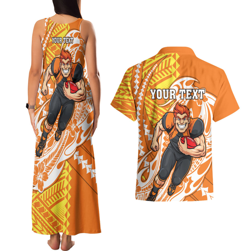 Personalized Greater Western Sydney Giants Couples Matching Tank Maxi Dress and Hawaiian Shirt Polynesian Tribal Giant Mascot With Hibiscus Floral Art