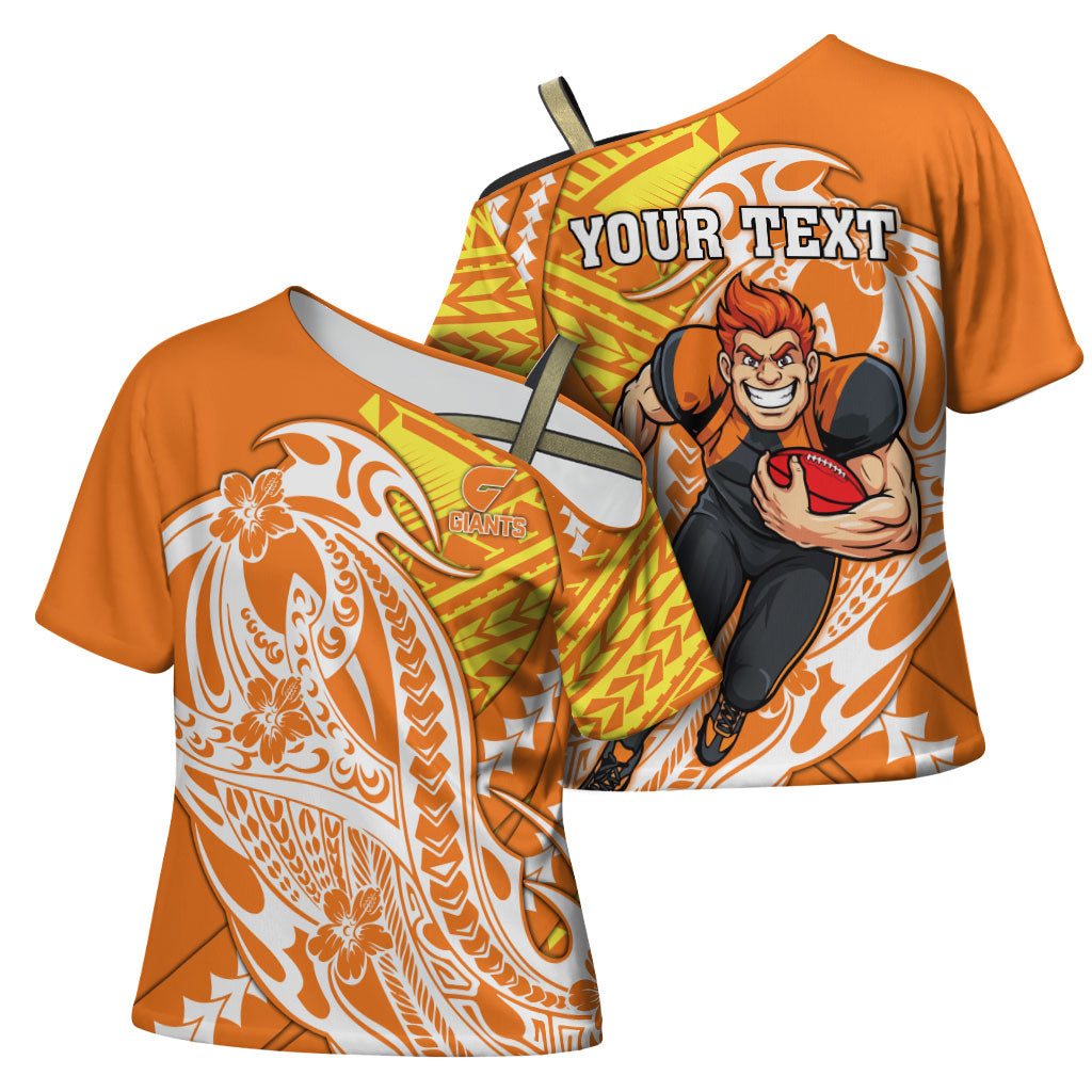 Personalized Greater Western Sydney Giants Cross Shoulder Shirt Polynesian Tribal Giant Mascot With Hibiscus Floral Art