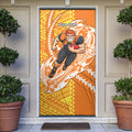 Personalized Greater Western Sydney Giants Door Cover Polynesian Tribal Giant Mascot With Hibiscus Floral Art
