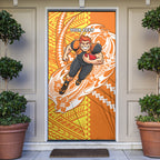 Personalized Greater Western Sydney Giants Door Cover Polynesian Tribal Giant Mascot With Hibiscus Floral Art
