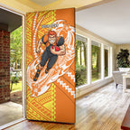 Personalized Greater Western Sydney Giants Door Cover Polynesian Tribal Giant Mascot With Hibiscus Floral Art