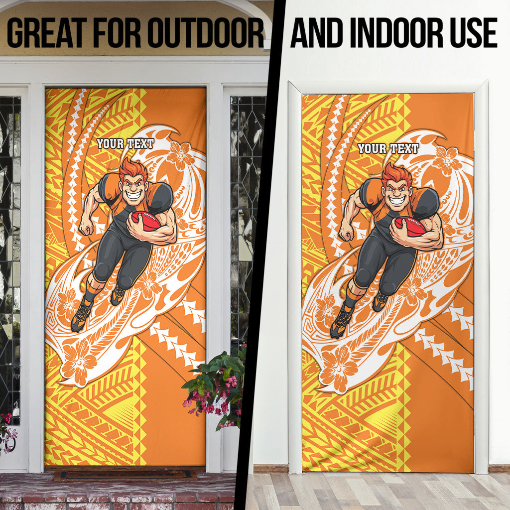 Personalized Greater Western Sydney Giants Door Cover Polynesian Tribal Giant Mascot With Hibiscus Floral Art