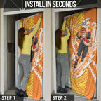 Personalized Greater Western Sydney Giants Door Cover Polynesian Tribal Giant Mascot With Hibiscus Floral Art