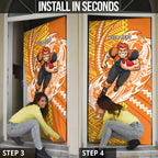 Personalized Greater Western Sydney Giants Door Cover Polynesian Tribal Giant Mascot With Hibiscus Floral Art