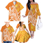 Personalized Greater Western Sydney Giants Family Matching Off The Shoulder Long Sleeve Dress and Hawaiian Shirt Polynesian Tribal Giant Mascot With Hibiscus Floral Art