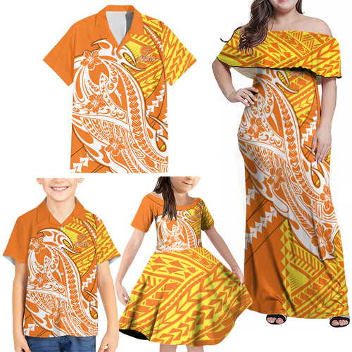 Personalized Greater Western Sydney Giants Family Matching Off Shoulder Maxi Dress and Hawaiian Shirt Polynesian Tribal Giant Mascot With Hibiscus Floral Art