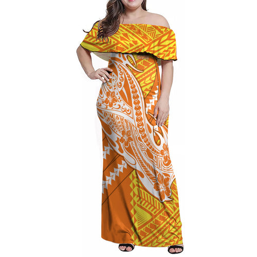 Personalized Greater Western Sydney Giants Family Matching Off Shoulder Maxi Dress and Hawaiian Shirt Polynesian Tribal Giant Mascot With Hibiscus Floral Art