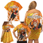 Personalized Greater Western Sydney Giants Family Matching Off Shoulder Short Dress and Hawaiian Shirt Polynesian Tribal Giant Mascot With Hibiscus Floral Art