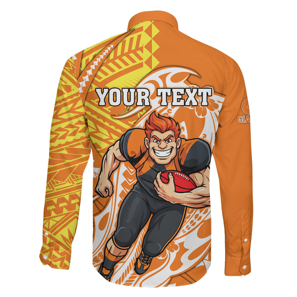 Personalized Greater Western Sydney Giants Family Matching Off Shoulder Short Dress and Hawaiian Shirt Polynesian Tribal Giant Mascot With Hibiscus Floral Art
