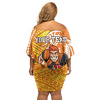 Personalized Greater Western Sydney Giants Family Matching Off Shoulder Short Dress and Hawaiian Shirt Polynesian Tribal Giant Mascot With Hibiscus Floral Art