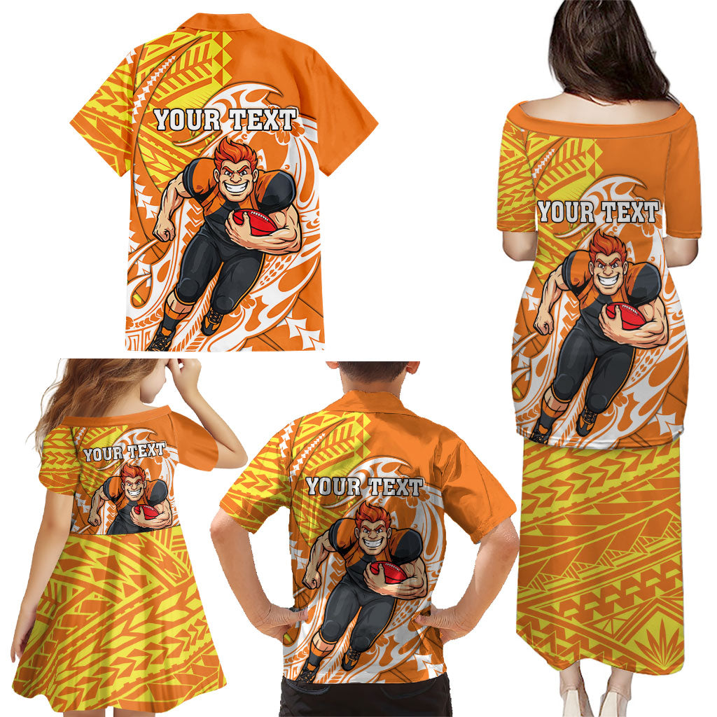 Personalized Greater Western Sydney Giants Family Matching Puletasi and Hawaiian Shirt Polynesian Tribal Giant Mascot With Hibiscus Floral Art