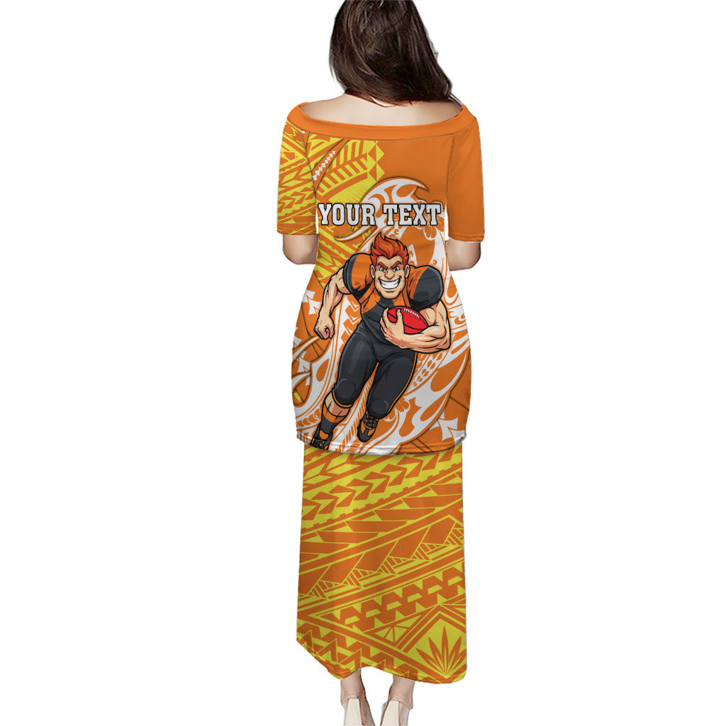 Personalized Greater Western Sydney Giants Family Matching Puletasi and Hawaiian Shirt Polynesian Tribal Giant Mascot With Hibiscus Floral Art