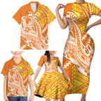 Personalized Greater Western Sydney Giants Family Matching Short Sleeve Bodycon Dress and Hawaiian Shirt Polynesian Tribal Giant Mascot With Hibiscus Floral Art