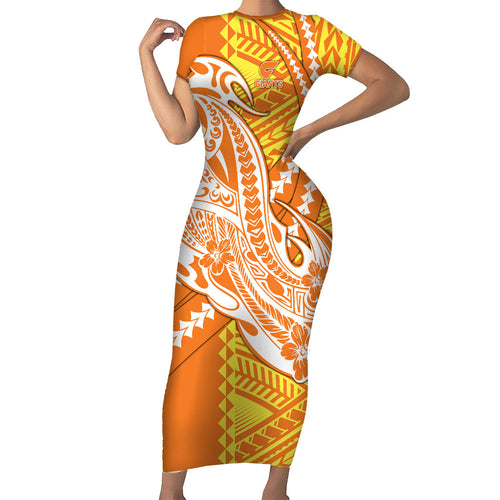 Personalized Greater Western Sydney Giants Family Matching Short Sleeve Bodycon Dress and Hawaiian Shirt Polynesian Tribal Giant Mascot With Hibiscus Floral Art