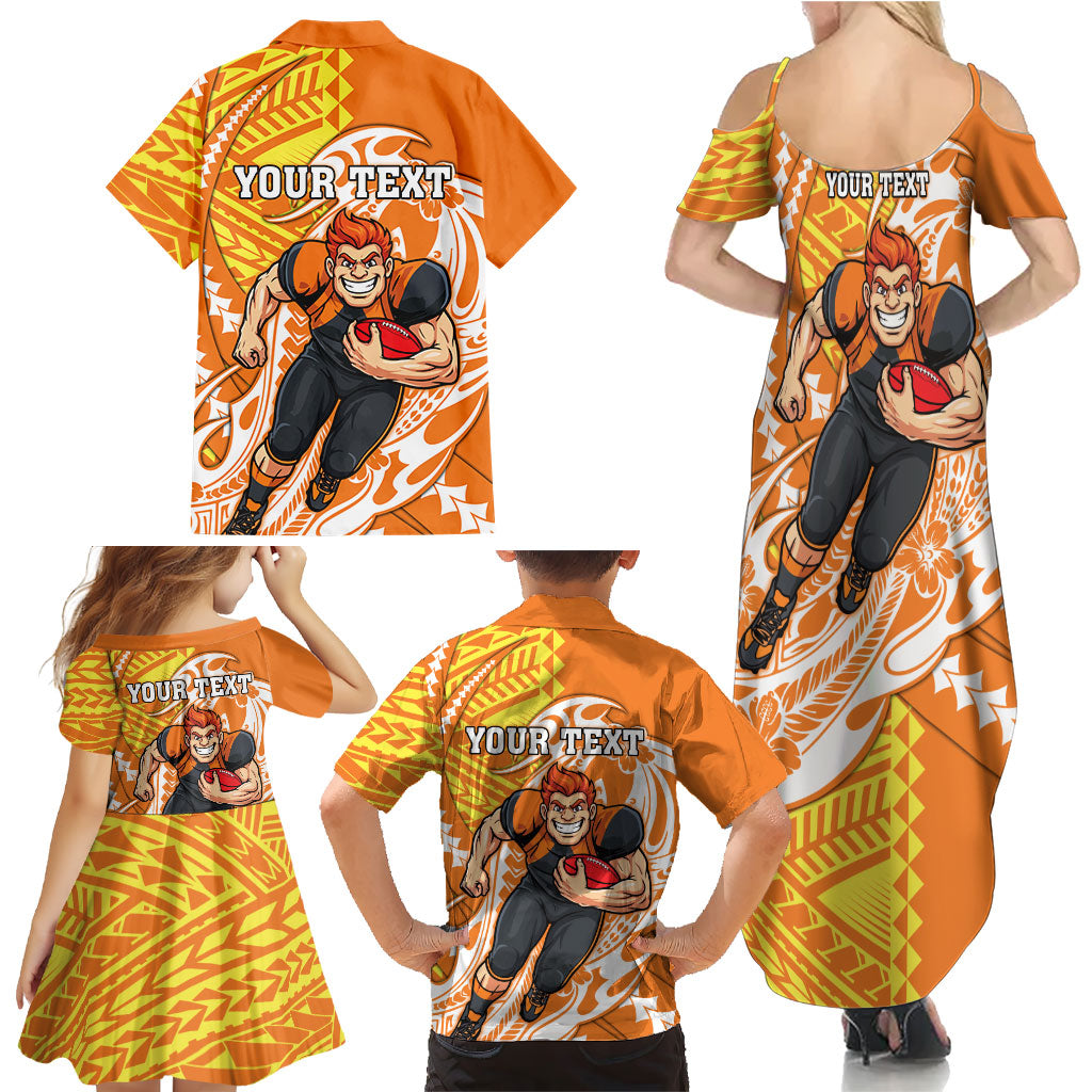 Personalized Greater Western Sydney Giants Family Matching Summer Maxi Dress and Hawaiian Shirt Polynesian Tribal Giant Mascot With Hibiscus Floral Art