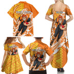 Personalized Greater Western Sydney Giants Family Matching Summer Maxi Dress and Hawaiian Shirt Polynesian Tribal Giant Mascot With Hibiscus Floral Art