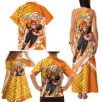 Personalized Greater Western Sydney Giants Family Matching Tank Maxi Dress and Hawaiian Shirt Polynesian Tribal Giant Mascot With Hibiscus Floral Art
