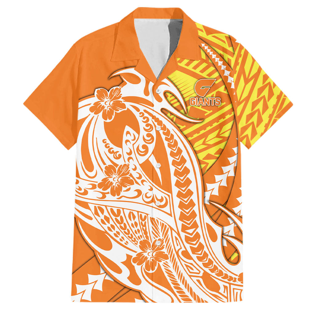 Personalized Greater Western Sydney Giants Family Matching Tank Maxi Dress and Hawaiian Shirt Polynesian Tribal Giant Mascot With Hibiscus Floral Art