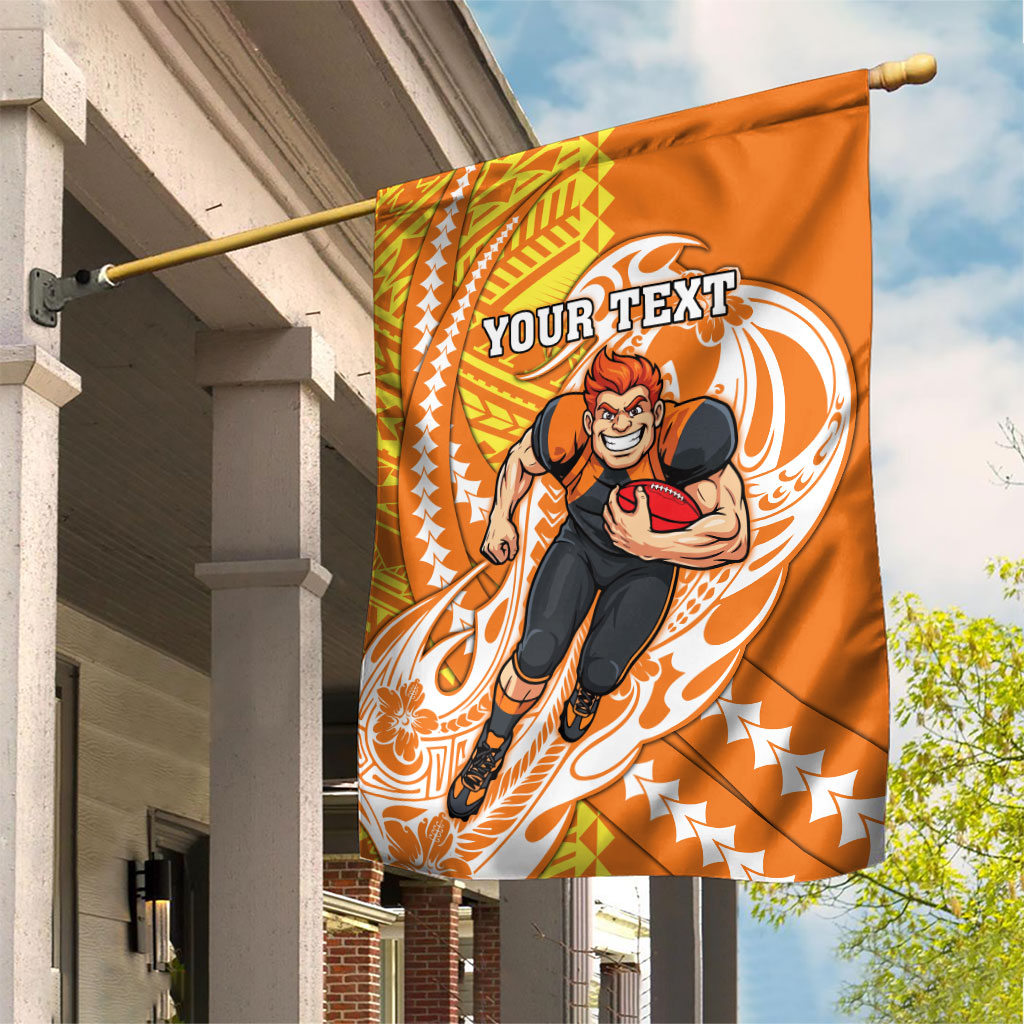 Personalized Greater Western Sydney Giants Garden Flag Polynesian Tribal Giant Mascot With Hibiscus Floral Art