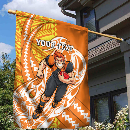 Personalized Greater Western Sydney Giants Garden Flag Polynesian Tribal Giant Mascot With Hibiscus Floral Art