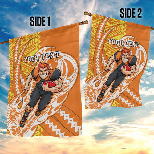 Personalized Greater Western Sydney Giants Garden Flag Polynesian Tribal Giant Mascot With Hibiscus Floral Art