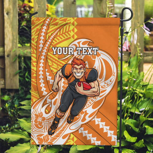 Personalized Greater Western Sydney Giants Garden Flag Polynesian Tribal Giant Mascot With Hibiscus Floral Art