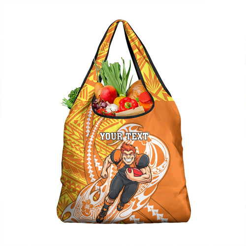 Personalized Greater Western Sydney Giants Grocery Bag Polynesian Tribal Giant Mascot With Hibiscus Floral Art