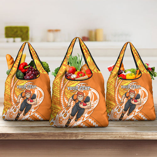 Personalized Greater Western Sydney Giants Grocery Bag Polynesian Tribal Giant Mascot With Hibiscus Floral Art