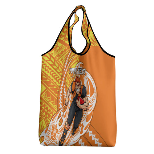 Personalized Greater Western Sydney Giants Grocery Bag Polynesian Tribal Giant Mascot With Hibiscus Floral Art
