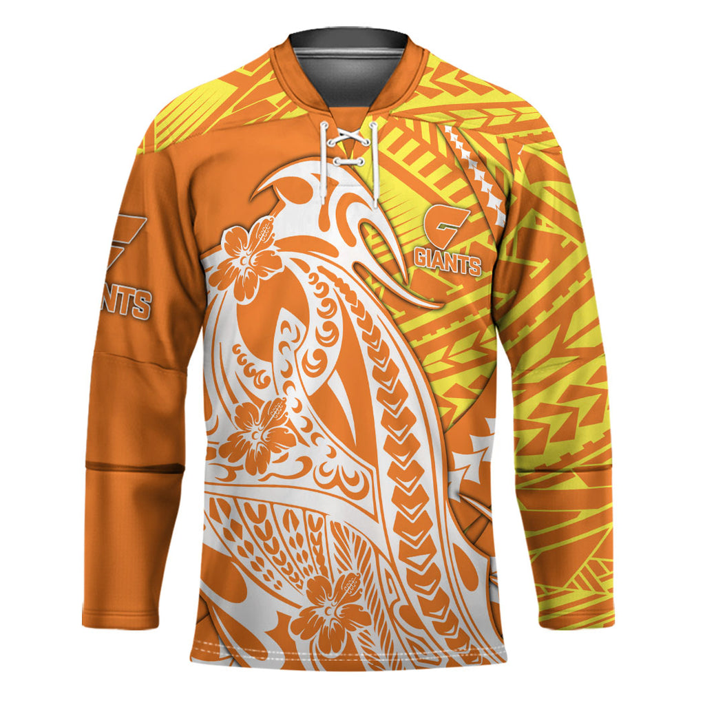 Personalized Greater Western Sydney Giants Hockey Jersey Polynesian Tribal Giant Mascot With Hibiscus Floral Art
