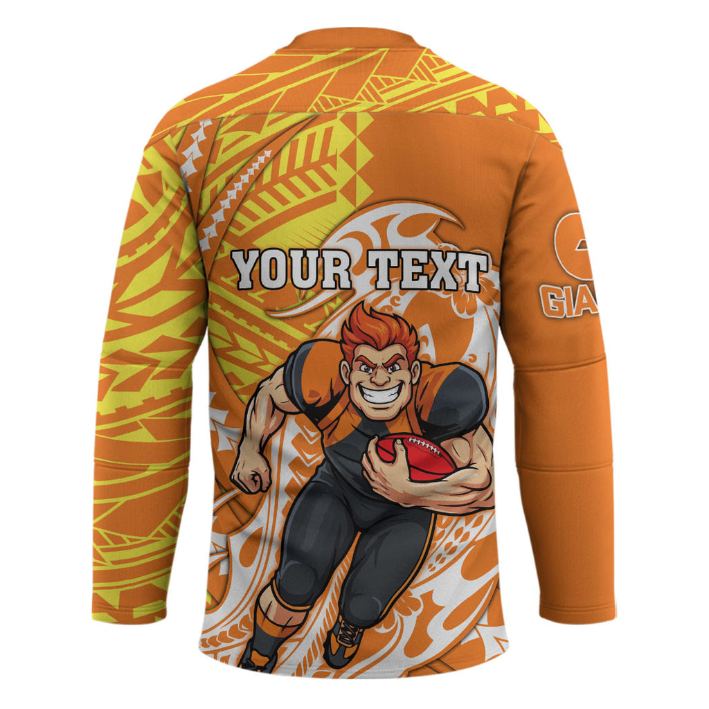 Personalized Greater Western Sydney Giants Hockey Jersey Polynesian Tribal Giant Mascot With Hibiscus Floral Art