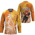 Personalized Greater Western Sydney Giants Hockey Jersey Polynesian Tribal Giant Mascot With Hibiscus Floral Art